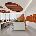 Modern Public Office Space With Open Layout Desks Computers Wooden Ceiling And Green Plants