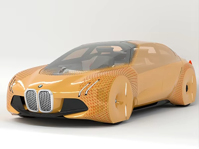 BMW Futuristic Concept Car With Golden Textured Body and Signature Kidney Grille 3d model