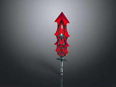 Red Spiked Sword With Intricate Black Design And Metallic Hilt Structure 3d model