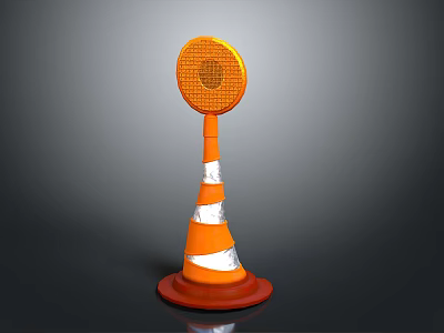 Orange Traffic Cone With White Reflective Stripes And Round Top Reflector For Road Safety 3d model