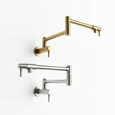 Stylish Gold and Silver Wall Mounted Faucets with Modern Sleek Design 3d model