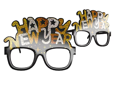 Happy New Year Decorative Glasses With Sparkling Letters And Festive Frames 3d model