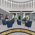 Modern Store Front Desk Interior With White Marble Counter Pendant Lights And Potted Plants