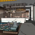 Modern Sales Office Interior With Marble Reception Desk Display Area And Seating