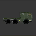 Green Military Style Truck With Multiple Wheels And Metallic Body Design