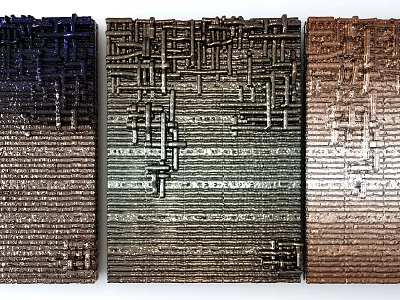 Modern Three Panel Geometric Textured Wall Decor with Blue Bronze Brown Metallic Finish 3d model