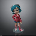 Cartoon Character Doll With Teal Hair Pink Sweater Blue Shorts Pink Boots On Blue Base