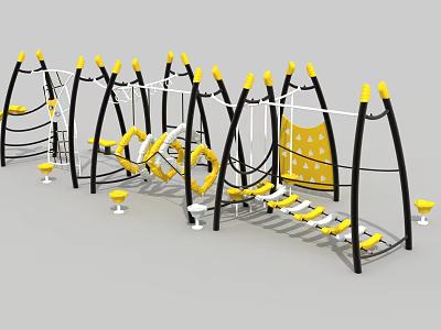 Fun Outdoor Kids Playground With Yellow Black Climbing Frames Swings Rings Steps 3d model