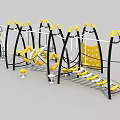 Fun Outdoor Kids Playground With Yellow Black Climbing Frames Swings Rings Steps