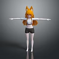 Anime Game Character With Orange Fox Ears Long Hair White Top Black Shorts Arms Outstretched