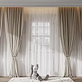 Elegant Beige Curtains With Sheer Panels And Natural Light By Window