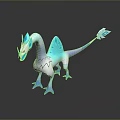 Turquoise And White Dragon Game Movie Character With Blue Claws And Diamond Shaped Tail Tip