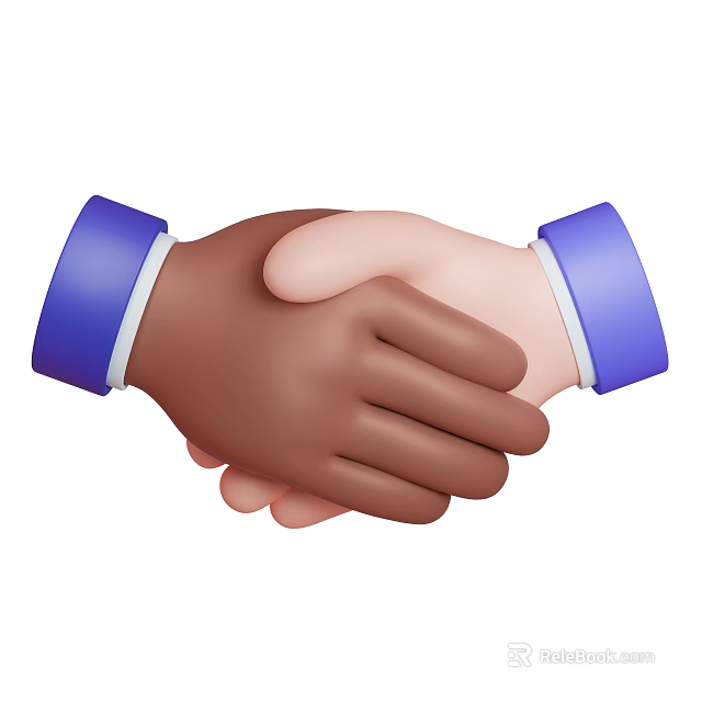 Friendly Handshake Between Two Hands With Different Skin Tones And Blue Cuffs 3d model 