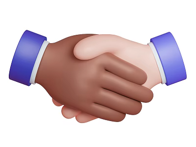 Friendly Handshake Between Two Hands With Different Skin Tones And Blue Cuffs 3d model