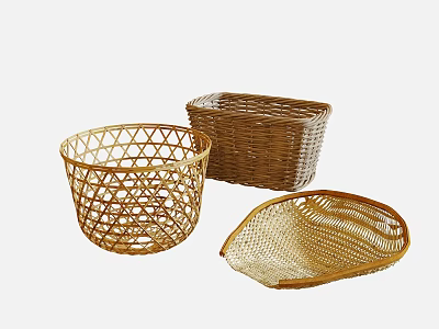 Woven Storage Baskets Set of Three Different Shapes for Home Organizing 3d model