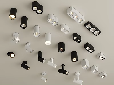 Modern Recessed Downlights And Spotlights In Various Black White Stylish Designs 3d model