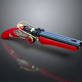 Vintage Revolver With Red Grip Gold Accents And Black Barrel Design