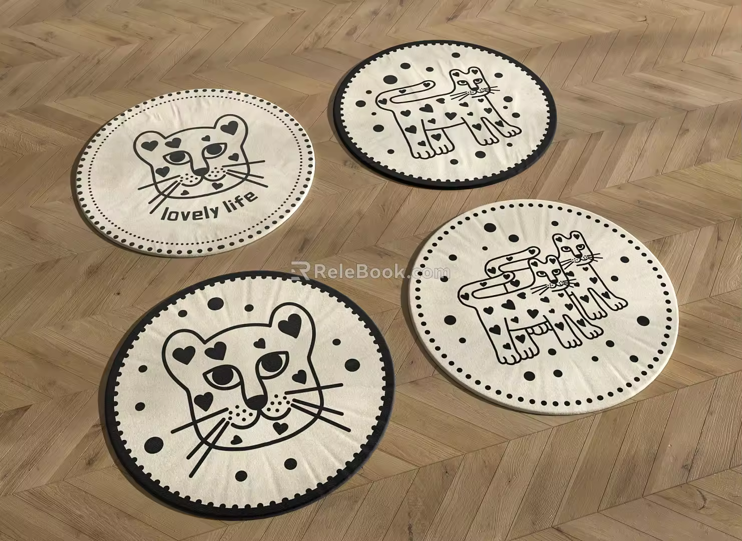 Cartoon Leopard Round Carpet 3d model