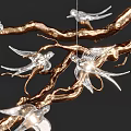 Elegant Branch Shaped Chandelier Adorned With Crystal Birds On Golden Branches