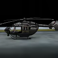 Helicopter Parked On Ground With Yellow Lines In Dark Low Light Environment