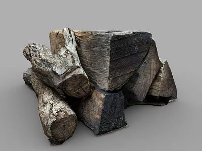 Natural Wood Logs And Stone Blocks With Raw Textured Surfaces Stacked Together 3d model