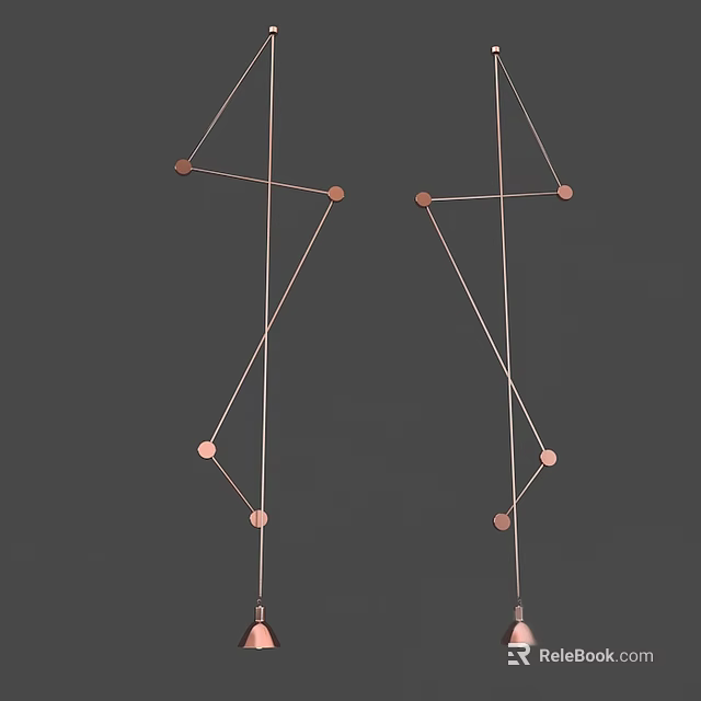 Geometric Modern Chandeliers With Copper Metal Lines And Circular Hanging Design 3d model 