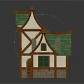 Cartoon Style Whimsical Houses With Green Roofs Brown Frames White Walls Windows Doors And Reflections