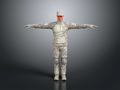 Military Style Character In Camouflage Outfit With Red Mask And Outstretched Arms 3d model
