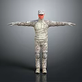 Military Style Character In Camouflage Outfit With Red Mask And Outstretched Arms