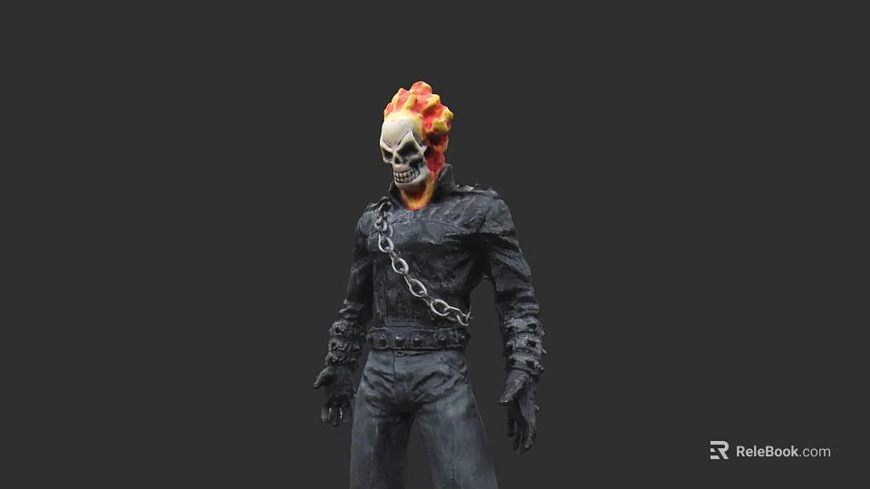 Game and Movie Character With Flaming Skull Head Black Leather Outfit And Chain 3d model 