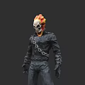 Game and Movie Character With Flaming Skull Head Black Leather Outfit And Chain