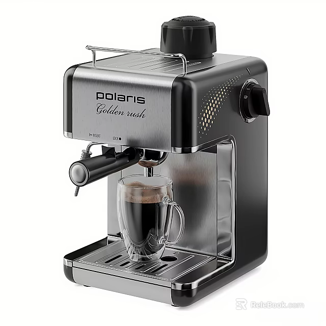 Dolars Golden Rush Black Espresso Machine Making Coffee With Glass Cup 3d model 