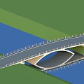 Modern Bridge Spanning River With Reflection In Blue Sky And Green Grass 3d model