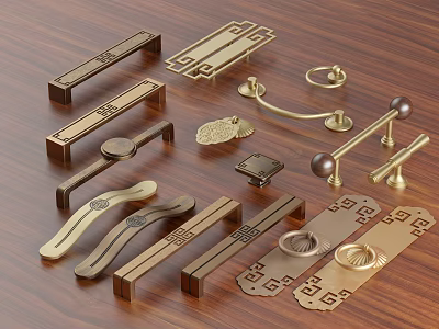 Various Classic And Modern Metal Furniture Handles With Decorative Patterns And Designs 3d model