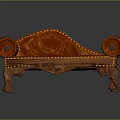 Classic Wooden Sofa with Leather Rolled Armrests Rivet Details and Natural Wood Grain