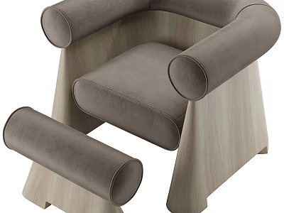 Minimalist Modern Gray Single Sofa With Soft Fabric Upholstery Wooden Frame And Matching Ottoman 3d model