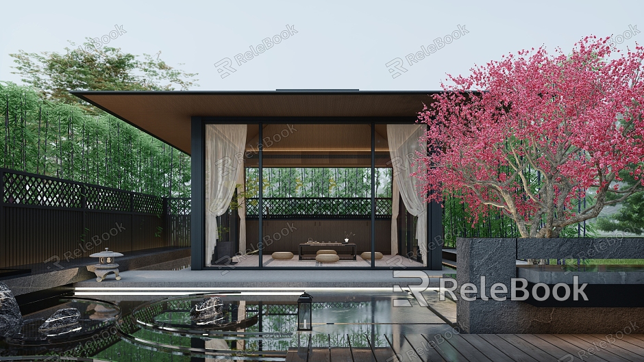 Japanese Pavilion Courtyard Landscape Tea Room Landscape Zen Tea Room Tea Pavilion model