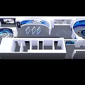Modern Exhibition Hall Interior Design With Curved Walls Circular Stand And Display Elements 3d model