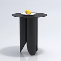 Black Round Coffee Table With Unique Leg Design And White Plate Half Lemon 3d model