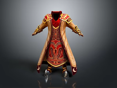 Ornate Red and Gold Robe with Intricate Traditional Patterns and Elegant Design 3d model