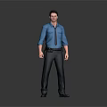Male Game and Movie Character 3D Model in Blue Shirt Black Tie with Utility Belt
