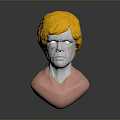 Man 3D Model with Yellow Hair and Pink Neck on Gray Background