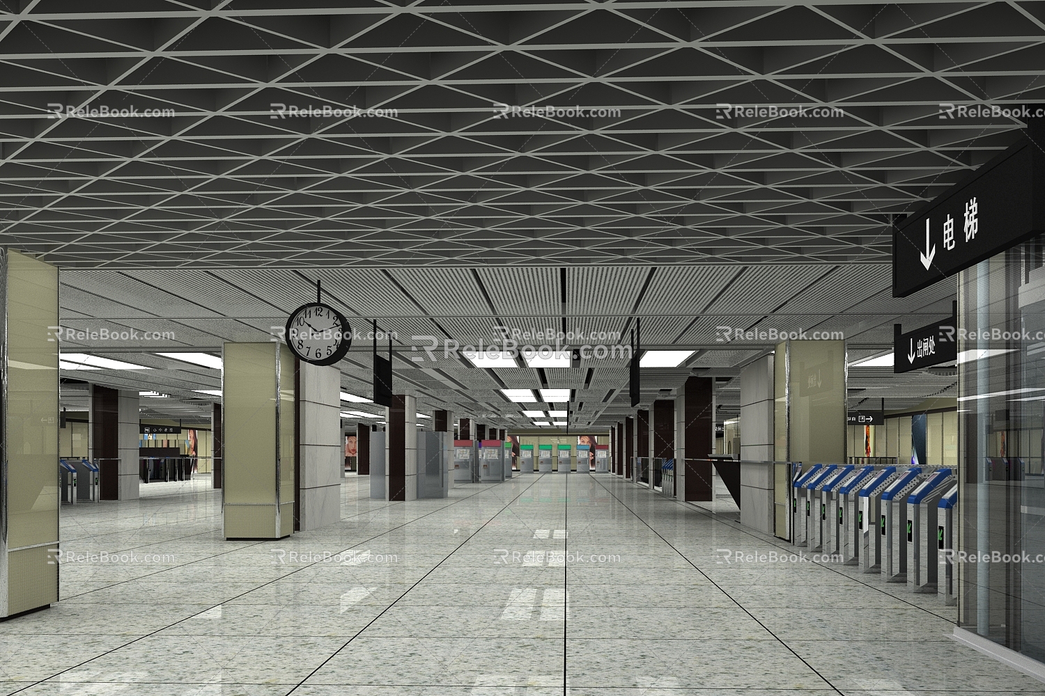 Modern subway entrance subway equipment station hall 3d model