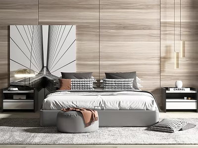 Modern double bed bedding 3d model