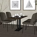 Modern Dining Table And Gray Chairs Set With Geometric Wall Art And Potted Plant