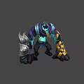 Mythical Character And Glowing Creature With Purple Armor Blue Light Gold Accents