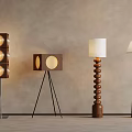 Modern Floor And Table Lamps With Wooden Bases And Round Light Shades