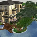 Elegant Detached Villa With Lush Garden Flowering Trees And Water Pool Reflection