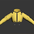 Yellow Cropped Jacket With Zipper Closure Black Shoulder Accents And Sleeve Patterns 3d model