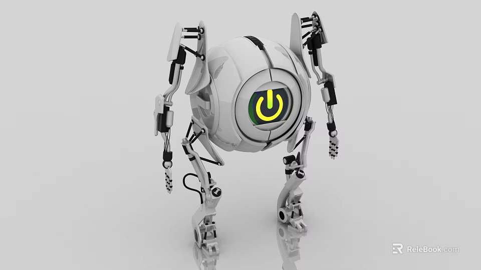 Advanced Smart Robot With Spherical Body Mechanical Arms Legs Green Power Button 3d model